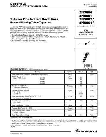 Silicon Controlled Rectifiers 2N5060 2N5061 2N5062 2N5064 * *