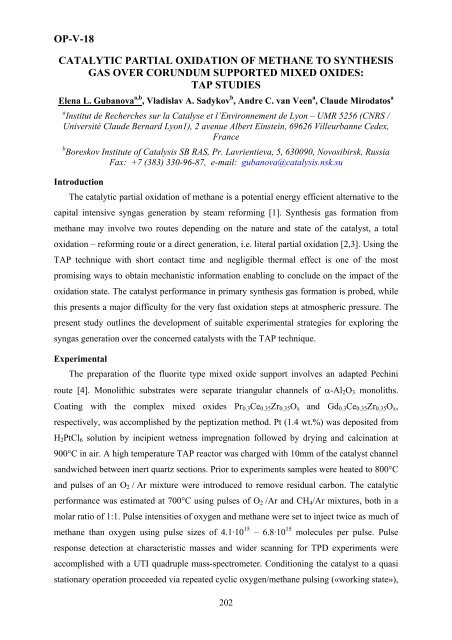 Boreskov Institute of Catalysis of the Siberian Branch of Russian ...