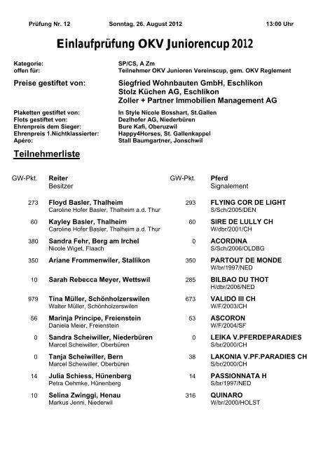 Preis vom Ryterland Henau - Reitclub Uzwil