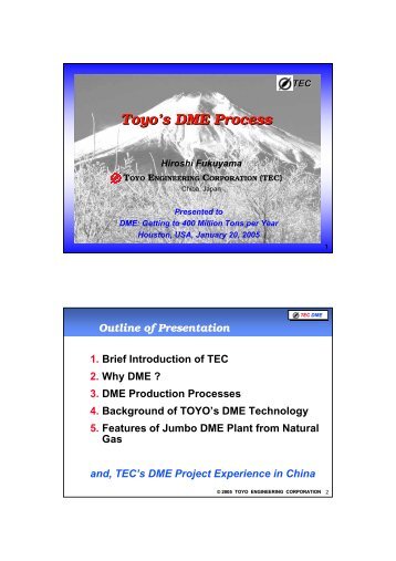 Toyo's DME Process Toyo's DME Process