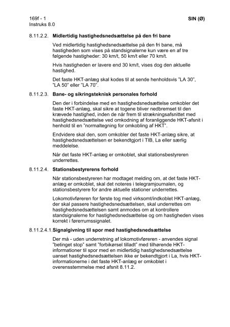 SIN (Ø/V) Generelle instrukser - Banedanmark