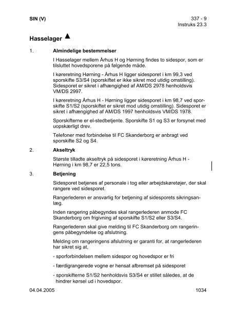 SIN (Ø/V) Generelle instrukser - Banedanmark