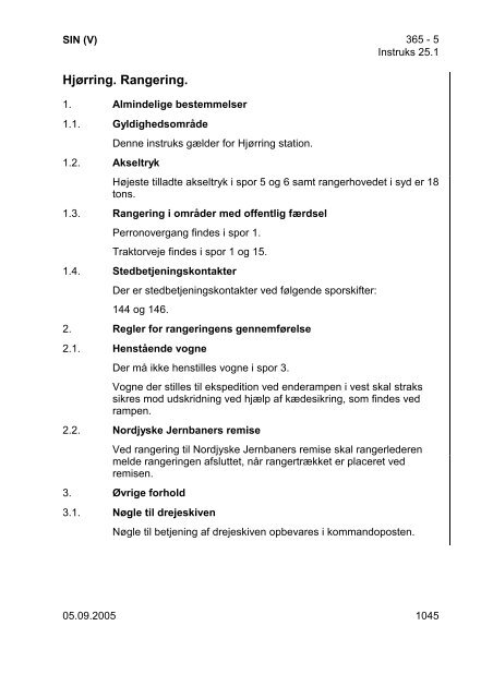 SIN (Ø/V) Generelle instrukser - Banedanmark