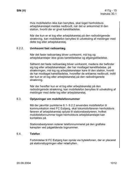 SIN (Ø/V) Generelle instrukser - Banedanmark