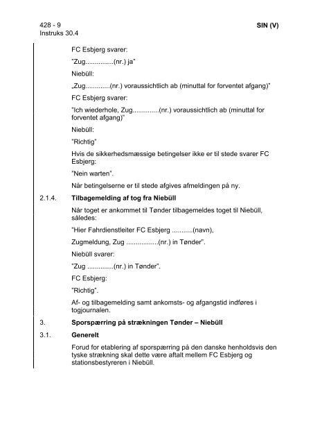 SIN (Ø/V) Generelle instrukser - Banedanmark