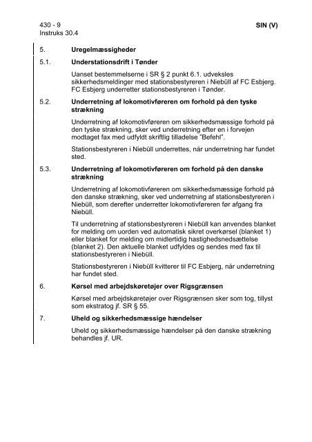 SIN (Ø/V) Generelle instrukser - Banedanmark