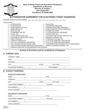 authorization agreement for electronic funds transfers