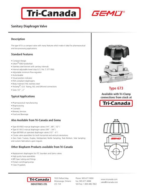 Gemu Type 673 Diaphragm Valves - Tri-Canada