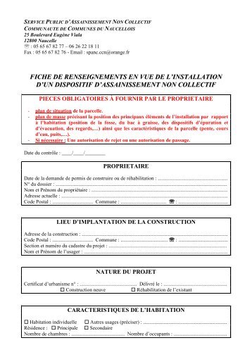 Fiche de renseignement assainissement non collectif