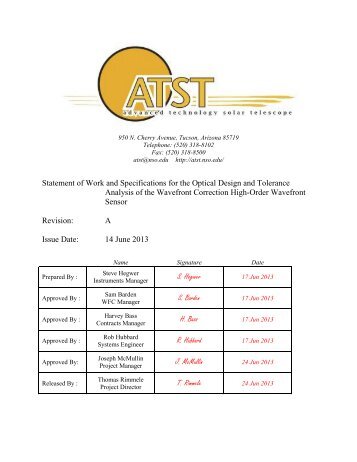 Statement of Work and Specifications for the Optical Design ... - ATST