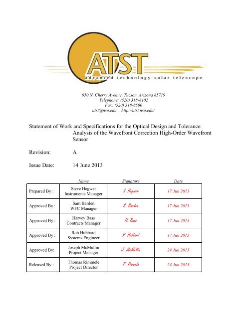 Statement of Work and Specifications for the Optical Design ... - ATST
