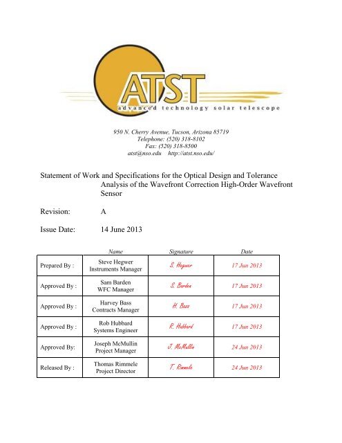 statement of work and specifications for the optical design design statement of work