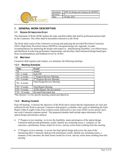 Statement of Work and Specifications for the Optical Design ... - ATST