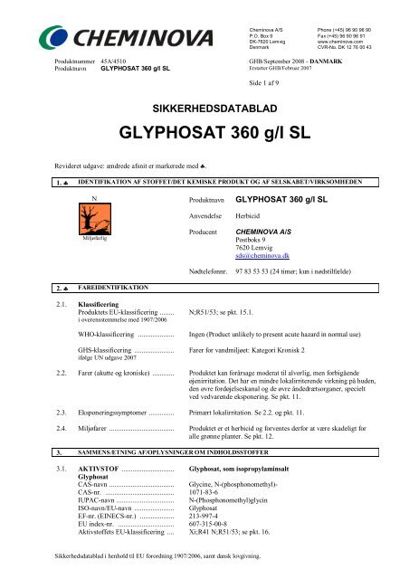 SIKKERHEDSDATABLAD GLYPHOSAT 360 g/l SL - Index of