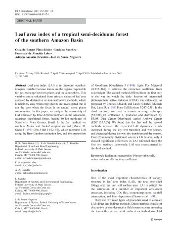 Leaf area index of a tropical semi-deciduous forest of the southern ...