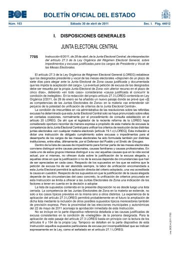 Instrucción 6/2011, de 28 de abril, de la Junta Electoral Central