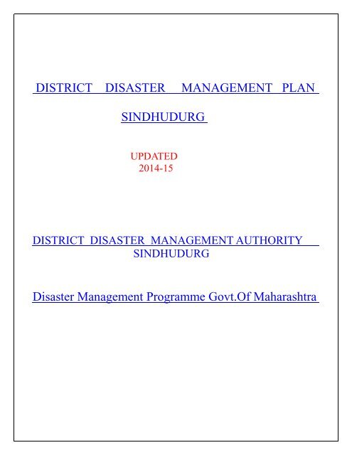 District Disaster Management Plan - Sindhudurg District