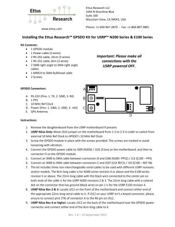 Installing the Ettus Research™ GPSDO Kit for USRP™ N200 Series ...