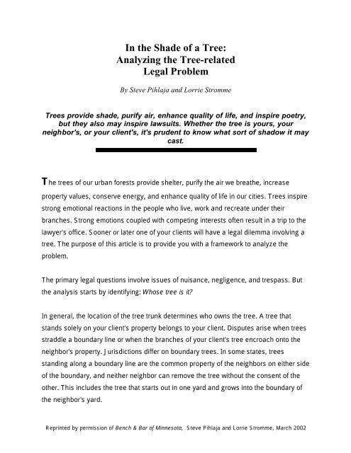 In The Shade Of A Tree Analyzing The Tree Related Legal Problem