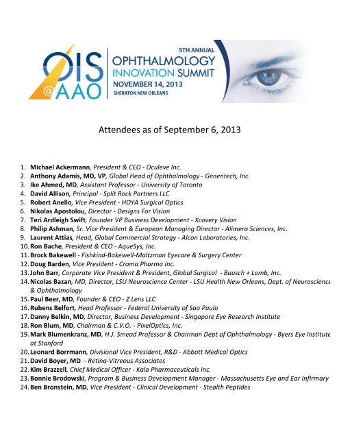 See Who's Attending - Ophthalmology Innovation Summit (OIS)