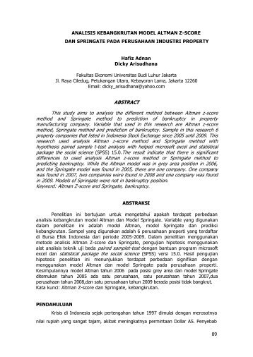 analisis kebangkrutan model altman z-score dan springate
