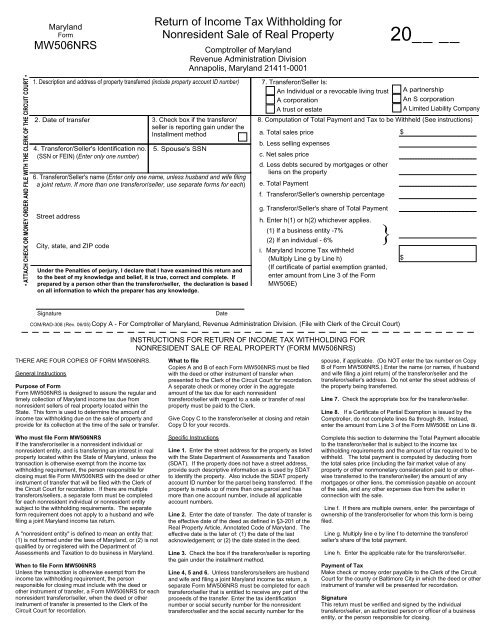 Return of Income Tax Withholding for Nonresident Sale of Real ...