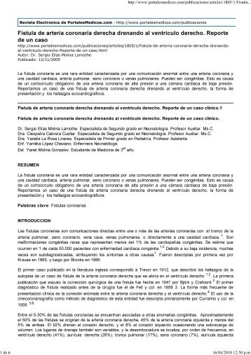 Fistula de arteria coronaria derecha drenando al ... - Salamandra