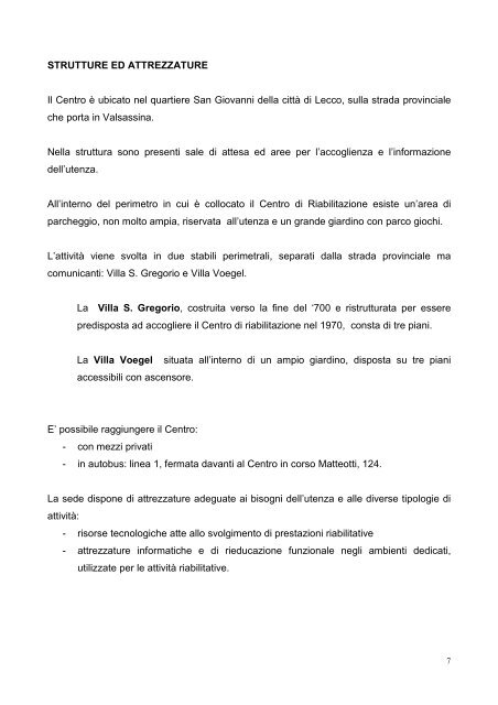 carta dei servizi sede di Lecco - IRCCS Eugenio Medea