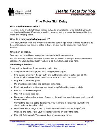 Fine Motor Skill Delay - Children's Hospital of Wisconsin
