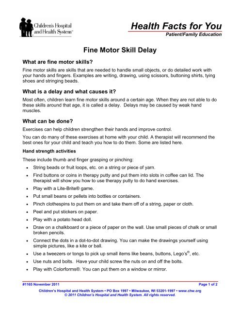 Fine Motor Skill Delay - Children's Hospital of Wisconsin