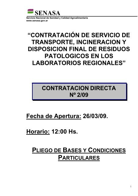 pliego de bases y condiciones particulares - Senasa