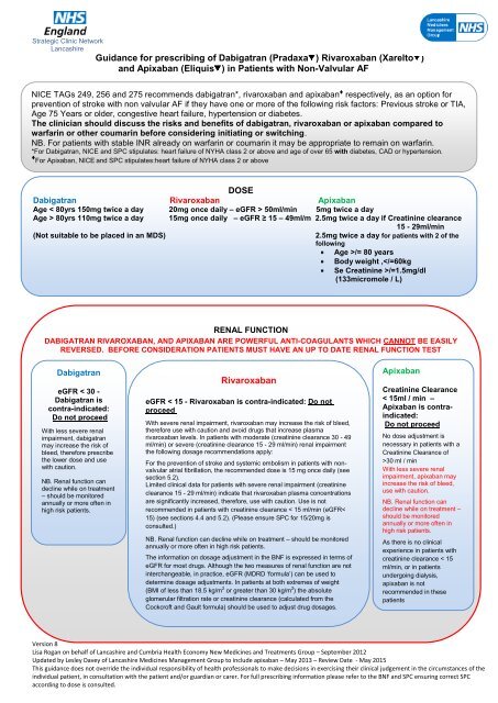 Prescribing Guidance for NOACs - NHS Cumbria