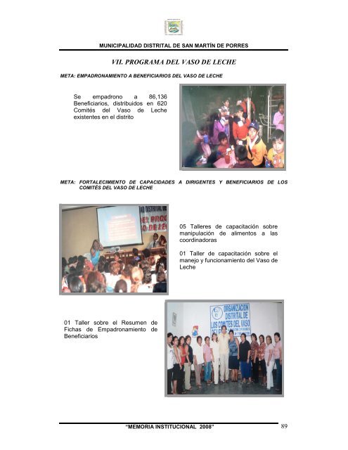 memoria institucional 2008 - Municipalidad de San MartÃ­n de Porres