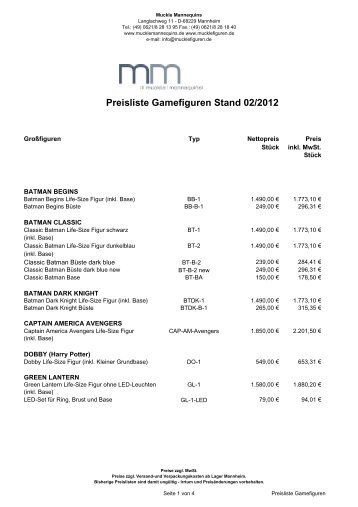 Preisliste Gamefiguren Stand 02/2012 - mucklefiguren