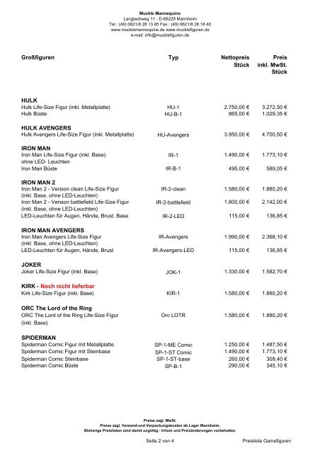 Preisliste Gamefiguren Stand 02/2012 - mucklefiguren