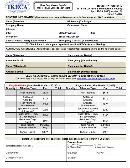 REGISTRATION FORM 2013 IKECA Annual Membership Meeting ...