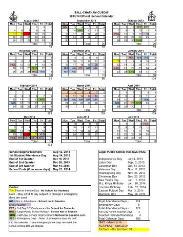 2013-2014 Official School Calendar - Ball Chatham CUSD #5