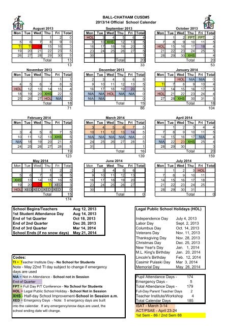 13 14 Official School Calendar Ball Chatham Cusd 5
