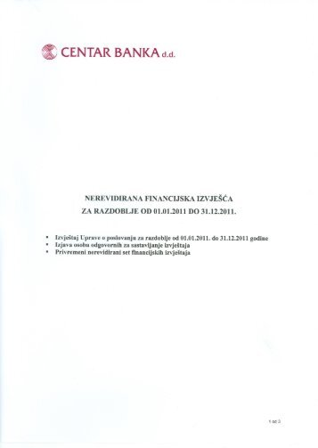 GodiÅ¡nji izvjeÅ¡taj 1Y., nerevidirano, nekonsolidirano, 2011. godina.