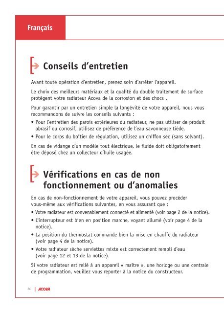 x . Notice d'utilisation - Acova