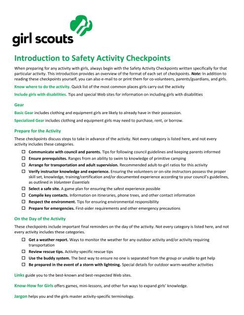 Safety Activity Checkpoints - Girl Scouts of Black Diamond