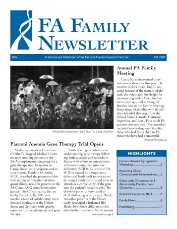 FA Family Newsletter Fall 04 - Fanconi Anemia Research Fund