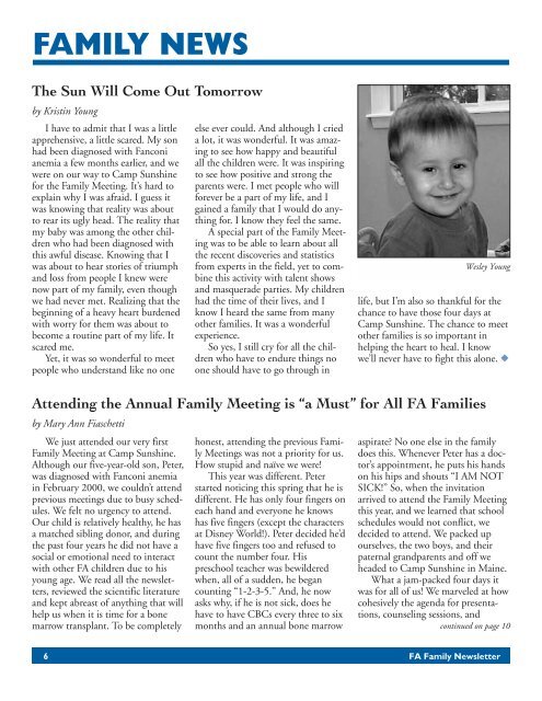 FA Family Newsletter Fall 04 - Fanconi Anemia Research Fund