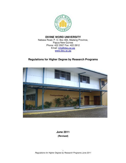 DWU Regulations for higher degrees by research - Divine Word ...