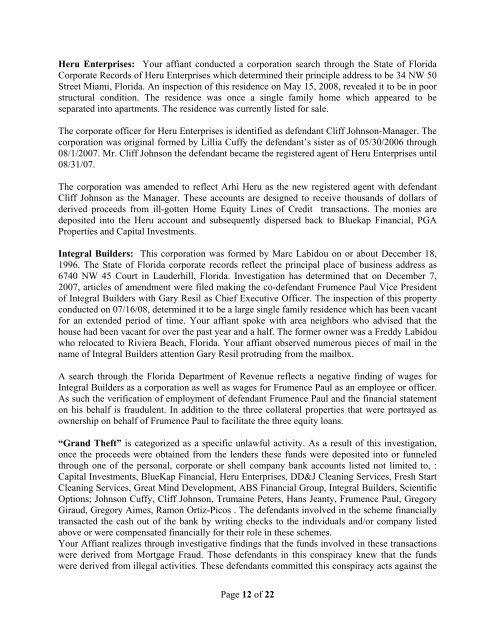 Page 1 of 22 AFFIDAVIT IN SUPPORT OF ARREST WARRANTS ...