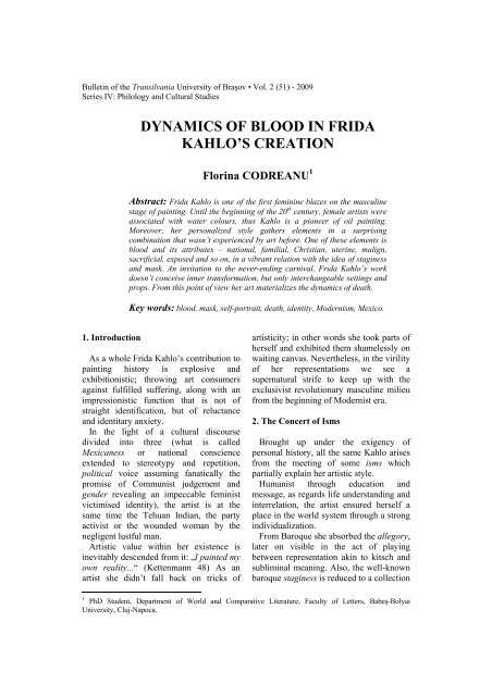 Codreanu, F.: Dynamics of Blood in Frida Kahlo's Creation