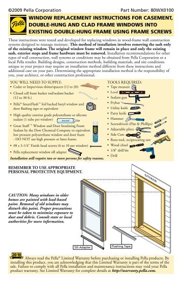 window replacement instructions for casement, double ... - Pella.com