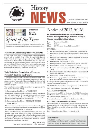 RHSV History News April 2012 - Royal Historical Society of Victoria