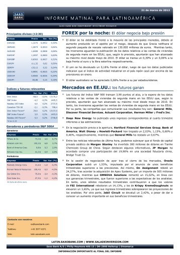 21/03/2012 Informe diario de mercados de Saxo Bank Los futuros ...