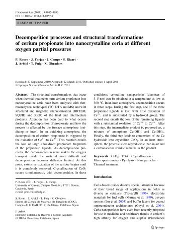 Decomposition processes and structural transformations of cerium ...